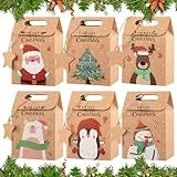 BOFUNX 24 Stück Weinachten Geschenkbox Geschenktüten mit Griff Kraftpapier Geschenkbeutel zum Basteln Süßigkeiten-Box für Weihnachten Geschenkverpackung Party