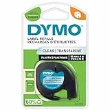 DYMO Original LetraTag Etikettenband | schwarz auf transparent | 12 mm x 4 m | selbstklebendes Kunststoff Schriftband | für LetraTag-Beschriftungsgerät