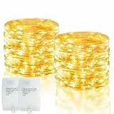 echosari 2 Stück Batterie Lichterkette mit Timer, 10M 100 LED Lichterketten Weihnachten mit 5 Modi DIY Silber Lichterdraht für Innen Außen Deko (Warmweiß)