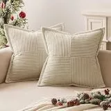 MIULEE 2er Set Kordsamt Weihnachten Kissenbezüge Samtkissen Weich Dekokissen Dekorativ Kissenbezug Modern Kissenhülle Sofakissen Zierkissen Couchkissen für Wohnzimmer Schlafzimmer Creme 40x40 cm