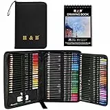 H & B Künstler-Buntstifte-Set, 72-teilig, Zeichenstifte, Skizzierstifte, Mischkunst, Buntstifte für Erwachsene, Kunstschaffende, Neulinge, professionelles Kunstzubehör mit Skizzenbuch