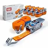 EQT 4 Stück 800kg 6m Spanngurte mit Ratsche und Haken zweiteilig DIN EN 12195-2 TÜV GS