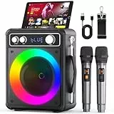 Ankuka Karaoke-Maschine, tragbarer Bluetooth-Lautsprecher mit 2 kabellosen Mikrofonen, Effekt-Signalprozessoren für Erwachsene Kinder mit LED-Lichtern, unterstützt TWS/REC/FM/AUX/USB/TF für Home Party