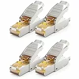 deleyCON 4x CAT 7 Netzwerkstecker Stecker RJ45 Werkzeuglos Geschirmt 10 Gbit/s 600 MHz Netzwerk Stecker für Starre Verlegekabel Rohkabel Steckverbinder RJ45 Ethernet LAN DSL Patchkabel