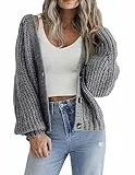 Hotouch Damen Cardigan Langarm Gestrickte Jacke mit Knopf Elegant Casual Schulterjacke Vorderseite Dunkelgrau Strickmantel M