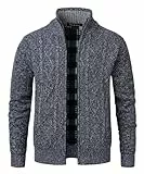 Harbrosrce Strickjacke Herren Fleecejacke Cardigan Kabelstrick Trachtenjacke Gestrickt Reißverschluss Pullover
