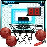Folimix Basketballkorb Indoor Kinder, Led-Licht Mini Basketballkorb fürs Zimmer Mit 3 Bällen & Elektronische Anzeigetafel, Basketball Geschenk für Jungen 5-12 Jahre Geburtstagsr