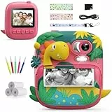 Kinderkamera Sofortbildkamera, CAMCLID 2,4 Zoll Digitalkamera Kinder Dinosaurier Sofortbildkamera mit 32G Karte und 3 Rollen Druckpapier, Geschenke für Jungen und Mädchen 3-12 Jahre