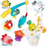 VBACALA Badespielzeug ab 3 Jahre,Badewannenspielzeug Angelspiel,Badespielzeug mit Angelstäbe Wasserpistolen Fischernetz Magnet Fische Wasserspielzeug Kinder Spielzeug Geschenk Mädchen Junge