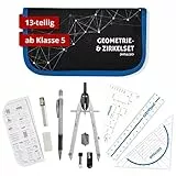 DynaTech Zirkel Set Geometrieset 13-Teilig mit Zirkel, Geodreieck, Parabel, Bleistift, Lineal, Spitzer und Ersatzminen im Etui mit Reißverschluss blau - praktisches Mathematik-Set inkl. Federmappe