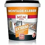 MEM Montage-Kleber Extrem, Pastöser Dispersionsklebstoff, Hohe Anfangshaftung und Endfestigkeit, Für verschiedene Untergründe, Lösemittelfrei, Inklusive Spachtel, 1 kg-Dose, Weiß