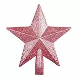LUOEM Weihnachtsbaum Stern Spitze Kunststoff Rosa Glitzernde Stern Baumschmuck 15cm Christbaum Topper Tannenbaum Weihnachtsdekoration Festival Baumschmuck Dekoration