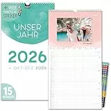 Bastelkalender 2026 Fotokalender zum Selbstgestalten Wandkalender 2026 DIY Familienplaner 5 Spalten 23x43cm Kalender Planer für Familie 2026 Wandplaner plus STICKER Recycling Urlaub, Pflanzkalender