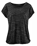 TrendiMax Damen T-Shirt Kurzarm Sommer Shirt Lose Strech Bluse Tops Causal Oberteil Basic Tee, Schwarz Meliert, XL