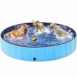 Yaheetech Hundepool faltbar, Planschbecken für Hunde 180 x 30 cm, Anti-Rutsch-Platten, Schnelle Entwässerung, Hundebadewanne mit Badebürste & 4 Flicken, Swimmingpool Verdickt PVC, Blau