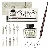 hhhouu Schönschreibfüller Holzstift Handgefertigtes Kalligraphie Set Anfänger mit Tinte und 11 Federn für Kunst, Schreiben, Unterschriften, Dekoration, Geschenk HO-Q-301