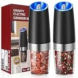 Hotec Elektrische Pfeffer und Salzmühle Set, 9 Oz Hochkapazität, AAA-Batteriebetrieben mit Gravity-Sensor, 6-Stufen Mahlgrad & LED-Anzeige, 2er Set