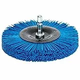 S&R Nylon-Scheibenbürste feinkörnig Ø 100mm, Sechskant Schaft 1/4' (6,35 mm) mit FEINKÖRNIGEM NYLON-DRAHT Nylonbürste fein; Drahtbürste Schleifaufsatz