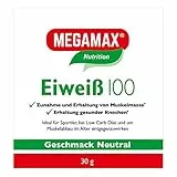 Megamax Eiweiss Neutral 30 g Pulver | Molkenprotein + Milcheiweiß Für Muskelaufbau -2k-Eiweiss ideal zum Backen | hochdosiert Low Carb Eiweiß | aspartamfrei Proteinpulver mit Aminosäure