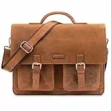 LEABAGS Leder Aktentasche Herren & Damen I Echtleder Laptoptasche bis 15 Zoll I Umhängetasche mit Schultergurt I Schultertasche I Messenger Bag I Arbeitstasche I Lehrertasche I Fox