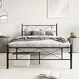 HOJINLINERO Metallbett 120 x 200 mit Lattenrost,Doppelbett 120 x 200,Bettrahmen aus Metall mit Kopfteil,Modern Gästebett Jugendbett Bett Bettgestelle 120 x 200 cm,Leichte Montage,Schwarz