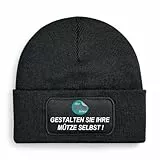 Mütze mit eigenem Design selber gestakten, Strickmütze, Wintermütze, Beanie, Wollmütze, Kappe | Unisex Soft Touch warm |Einheitsgröße dehnbar (DE/NL/SE/PL, Alphanumerisch, Einheitsgröße, Schwarz)