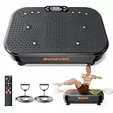 Vibrationsplatte, Burever Vibration Plate 150W, Leise Fußmassage, Muskelaufbau und -formung, 99 Intensitätsstufen, 5 Trainingsprogramme, Fernbedienung, Widerstandsbänder