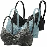 Klassische Spitzen BHS Damen mit Bügel 3er Pack Push Up BH mit Verstellbarem Bustier Komfort Nahtlos BH Set Gepolstert Sexy Trainings Schlaf Sport BH Unterwäsche Alltag Yoga Joggen