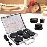 Ricyea Hot Stone Massage Set, Lavasteine für Massage, Massagestein Basalt 9 Stück Steine im Heizkoffer Tragbar, Geeignet für Privatanwender, Spa, Massagetherapy & Entspannung (9 Stück Set)
