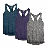 icyzone Damen Sporttop Yoga Tank Top Ringerrücken Oberteil Laufen Fitness Funktions Shirt, 3er Pack (L, Royal Blue/Purple/Charcoal)