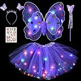 Tacobear Leuchtend Feenkostüm Feenflügel Schmetterlingsflügel mit Haarreif Zauberstab Fee Tattoos LED Tutu Tüllrock Mädchen Kinder Halloween Karneval Feen Geburtstag Party Fasching Kostüm (Lila)