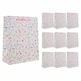 Idena 90237 - Geschenktüten Blumen, 10 Stück, Geschenktaschen in der Größe 18 x 23 x 8 cm, rosa Papiertüten mit bunten Blumen