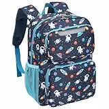 Bagseri Kindergartenrucksack Jungen - 15L Rucksack für Kinder 3 bis 8, Elementary Kindergartenrucksack mit isolierter Tasche, Dunkelblaue Weltraumastronauten
