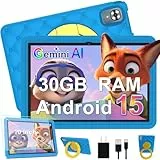 DMOAO Kinder Tablet 10 Zoll Android 15 mit 30GB RAM + 64GB ROM(2TB), 5G WLAN 6, Widevine L1, Elterliche Kontrolle, 8-Core, 6000 mAh, Kids Tablet mit Kinder Hülle Eva + 360° Drehbarer Ständer, Blau
