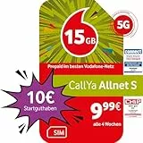 Vodafone Prepaid CallYa S | 15 GB | 10 EUR Startguthaben | ohne Vertrag | 5G-Netz | Telefon- SMS-Flat | EU-Roaming