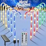 Qoosea 12er Pack Solar Zuckerstangen Lichter Outdoor, Solar Wegeleuchten mit 72 LED 8 Beleuchtungsmoden Fernbedienung, Wasserdichte Solarbetriebene Landschaftslichtstäbe für Garten Yard Weihnachtsdeko