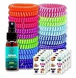 Olleeno® Mückenschutz Set – 24 Armbänder, 30 ml Spray & 60 Aufkleber | Wiederverwendbare Moskito- und Insektenschutz-Armbänder für Outdoor, Camping, Wandern & Sport | Für Kinder & Erwachsene