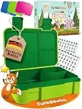 Funkelfuchs LUMI | Brotdose Kinder mit Fächern – 950ml, Grün | Lunchbox BPA-frei für Schule & Kindergarten |Super leicht, nur 350g |Auslaufsicher, Spülmaschinengeeignet | Bento Box, Snackbox, Brotbox