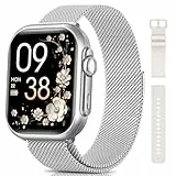 SWGOTA Smartwatch Damen mit 1000mAh Akku, 100 Tage Ultralange Standby, 1.83' Armbanduhr 24H Telefonfunktion/Herzfrequenz/SpO2/Schlaf, 120+Sportmodi, IP68 Fitnessuhr Schrittzähler Android iOS Silber