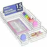 Radikor Schubladeneinsatz Schubladen Organizer -15 Stück Schminktisch Organizer in 4 Größen, Drawer Organizer, Make Up Organizer, Schubladen Ordnungssystem für Schreibtisch, Büro, Küchen, Bad