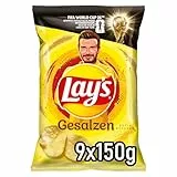 Lay's Gesalzen – Knusprig gesalzene Kartoffelchips für eine gelungene Party (9 x 150 g) (Verpackungsdesign kann abweichen)