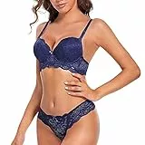 SHEKINI Dessous Set Damen Unterwäsche BH Set Spitze BH und Slip Abnehmbare Träger Push Up BH mit Bügel Sexy Lingerie String Tanga Unterwäsche Frauen