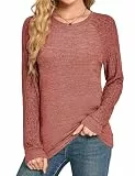Desol Rundhals Sweatshirt Damen, Dünn Pullover Damen Herbst, Ohne Kapuze Langarmshirt Tunika Damenm, Winter Oberteile Damen Elegant Strickpullover für Freizeit, Party, Büro Karamellrot XXL