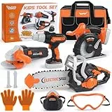Vanplay Werkzeugkoffer Kinder Luxusmodell, Spielzeug Geschenk Junge Kinder ab 3、4、5 Jahren mit Elektrobohrmaschine Kettensäge Winkelschleifer Kreissäge, Aufbewahrungstasche