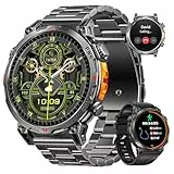 Rmana Militär Smartwatch Herren, GPS Sportuhr mit 1,6-Zoll AMOLED-HD-Display,Telefoniefunktion/ChatGPT/AI/5 GPS-Sportmodi/100+ Sportmodi Fitnessuhr für Android iOS ((Schwarzer Stahlgürtel))