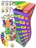 SINNESFUCHS® Wackelturm Holz - FSC® 100% - Holzspielzeug ab 3 Jahre - Stapelturm Holz Spielzeug - Lernspielzeug ab 3 Jahre - Geschicklichkeitsspiele ab 4 Jahre - Kinder Jungen & Mädchen Turm Spiel