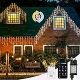 Eisregen Lichterkette mit App Steuerung, Lichterkettenvorhang mit musikalischem Rhythmus, IP44 wasserdicht, 17 Modi, App-Timer & Fernbedienung für Wohnzimmer Hochzeit Weihnachten Party Halloween