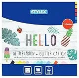 Stylex 46470 - Glitzerkarton, einseitig mit Glitzer veredelt, 15 x 15 cm, 240 g/m², 15 Blätter mit verschiedenen Glitzerfarben