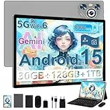 Dghrti 2025 Android 15 Tablet 10 Zoll IPS HD Display [30GB RAM] 128GB + TF 1TB - Octa-Core, 8000mAh, Metallgehäuse, 5MP+8MP, WiFi6, Face ID, Widevine L1 - Tablet Mit Tastatur Und Maus - Grau