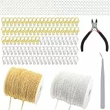 Vrexziy Schmuck Herstellung Ketten Kit, Ketten Selber Machen Set, Schmuck Basteln Set Mit 5m Silber und 5m Gold Chain Inklusive 100 Karabinerverschlüsse 200 Ringe für Schmuck-DIY